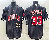 Men's Chicago Bulls #33 Scottie Pippen Number Black With Patch Cool Base Stitched Baseball Jerseys,baseball caps,new era cap wholesale,wholesale hats